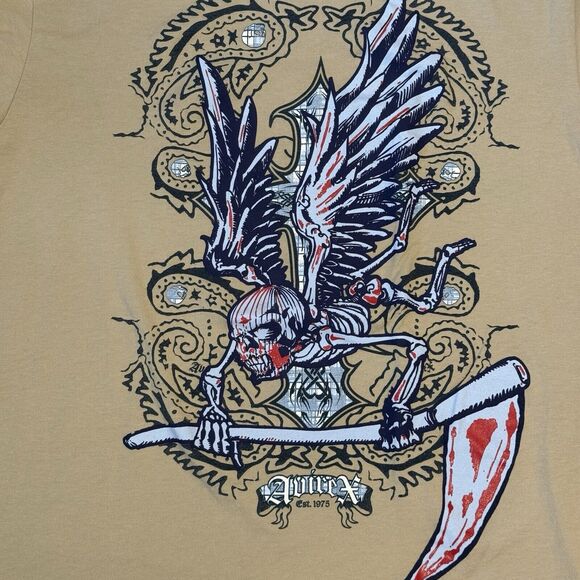 Vintage Y2K Avirex Shirt Mens L Metallic Wings Grunge Goth Skull - Picture 3 of 5